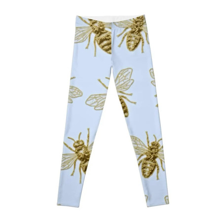 Cute Golden Bee Leggings | Pastel Sky Yoga Pants for Women