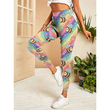 Legging Yoga Happy Bee Arc-en-ciel - Mignon & Confortable