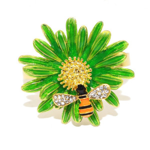 Ronds de Serviette Abeille & Fleur | Idée Cadeau Unique | Lot de 4