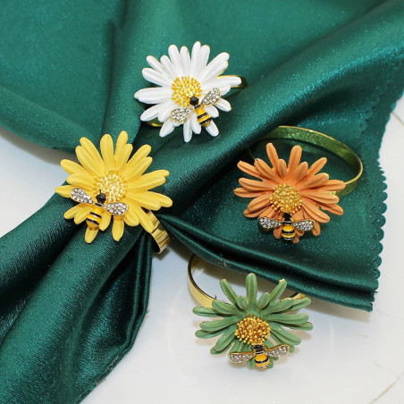 Ronds de Serviette Abeille et Fleurs Éclatantes - Lot de 4 piéces !