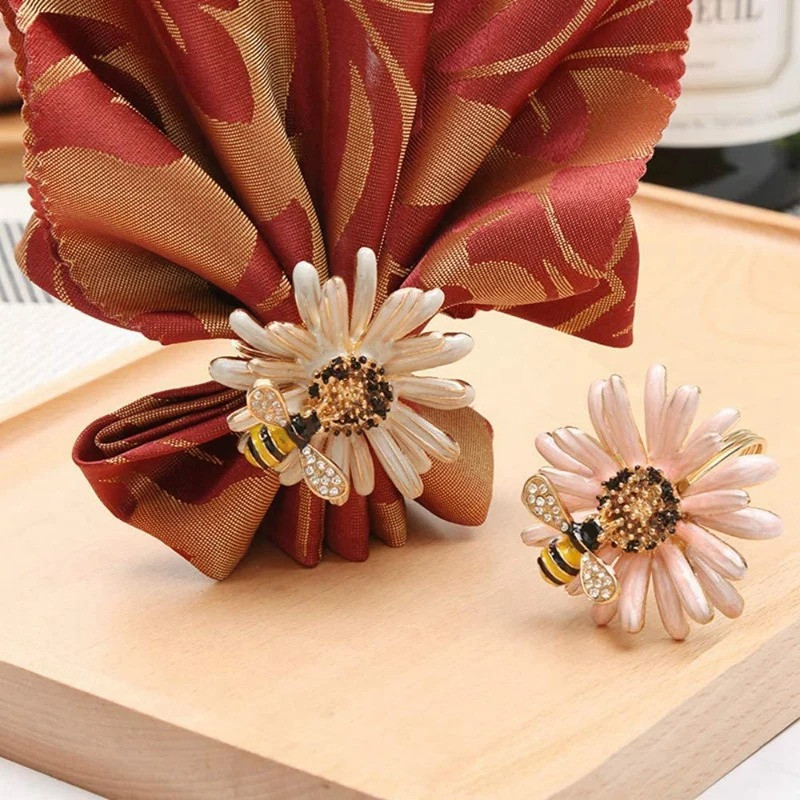 Ronds de Serviette Abeille Marguerite Perlée - Lot de 8 piéces !
