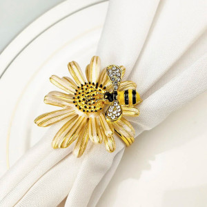Cute Bee Napkin Rings | Gold Floral Decor | Set of 6