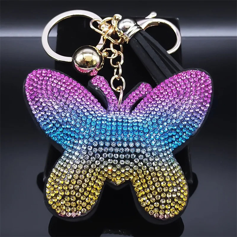 Porte-clés Papillon Multicolore Arc en Ciel🌈 avec Pompon !