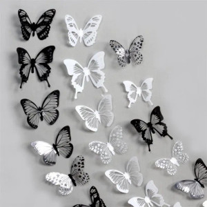 Stickers Papillons Noirs et Blancs - Décoration Murale Chic - Lot de 18