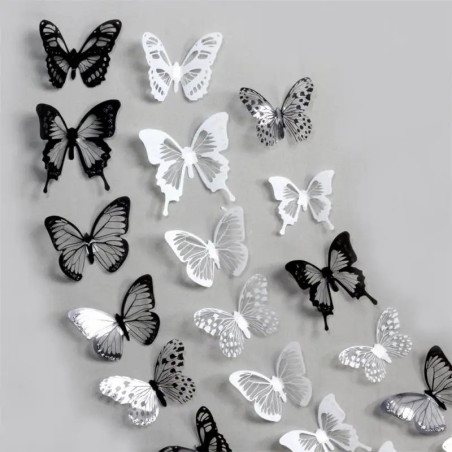 Stickers Papillons Noirs et Blancs - Décoration Murale Chic - Lot de 18