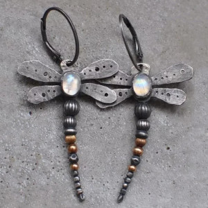 Boucles d'Oreilles Libellule Vintage | Bijou Pierre de Lune Cadeau