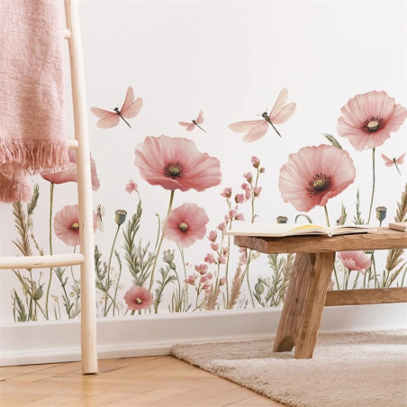 Autocollant Mural Vinyle Fleur et Libellule - 1001 Abeilles