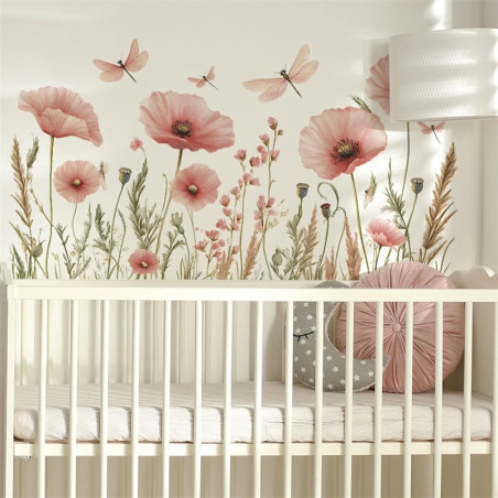 Autocollant Mural Vinyle Fleur et Libellule - 1001 Abeilles