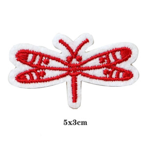 Patch à coudre libellule rouge 3D en perles - 8.5cm x 6.5cm - 1001abeilles.com