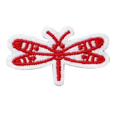 Patch à coudre libellule rouge 3D en perles - 8.5cm x 6.5cm - 1001abeilles.com