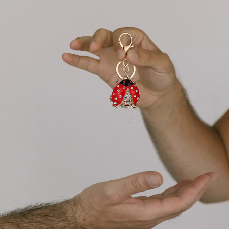 Porte-clés Coccinelle Scintillante Royale - Accessoire Élégant en Zircon