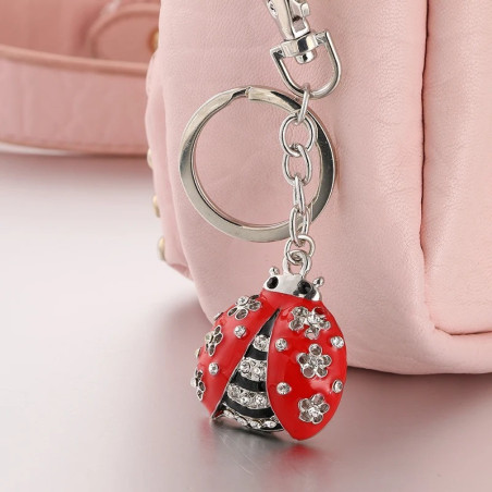 Porte-clés Coccinelle 'Fleur de Cristal' | Accessoires Luxueux avec Strass