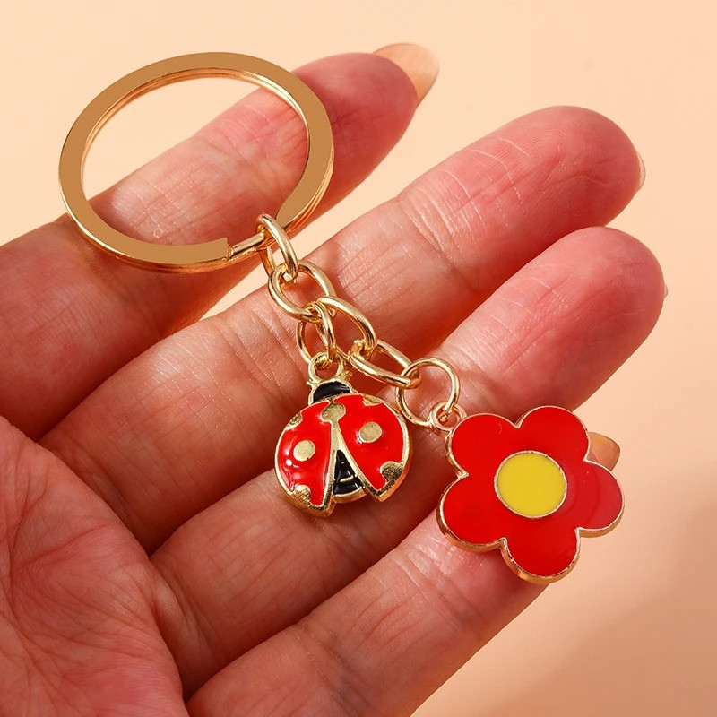 Enchanted Ladybug & Flower Keychain | Cute Gift for Women