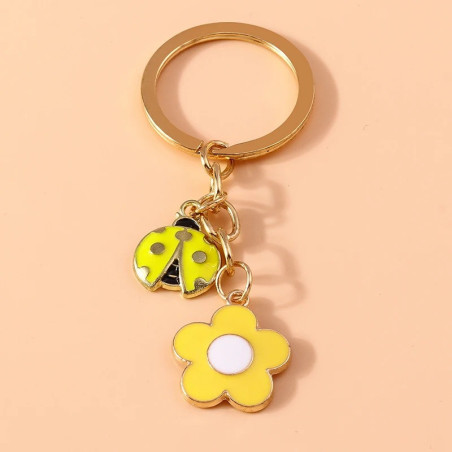 Cute Yellow Ladybug Keychain with Flower | Unique Gift Idea