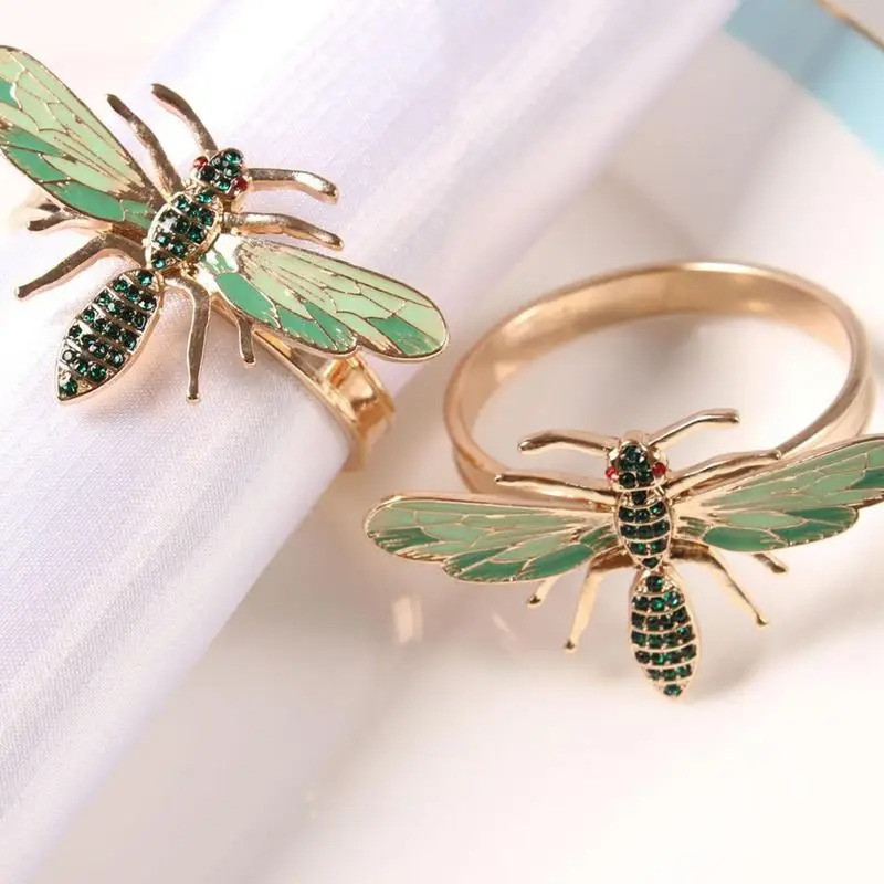 Gold Bee & Wasp Napkin Rings (Set of 6) | Elegant Table Decor