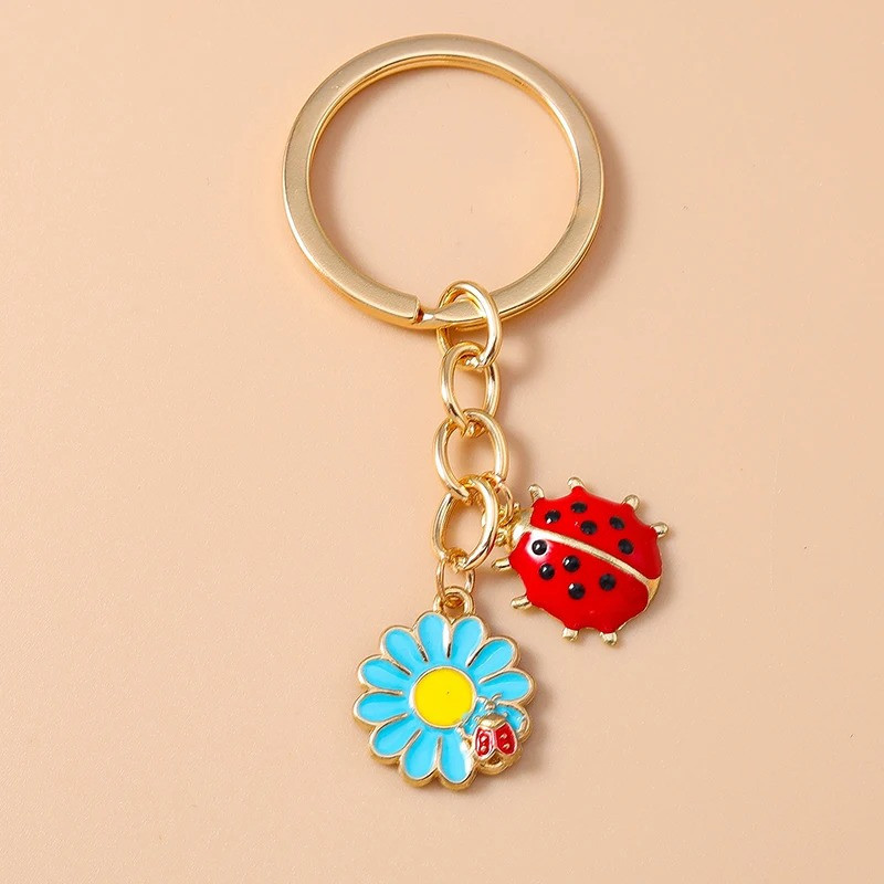 Cute Daisy & Ladybug Keychain | Unique Good Luck Charm Gift