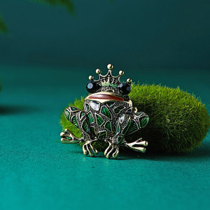 Royal Frog Prince Brooch | Cute Enamel & Crystal Pin