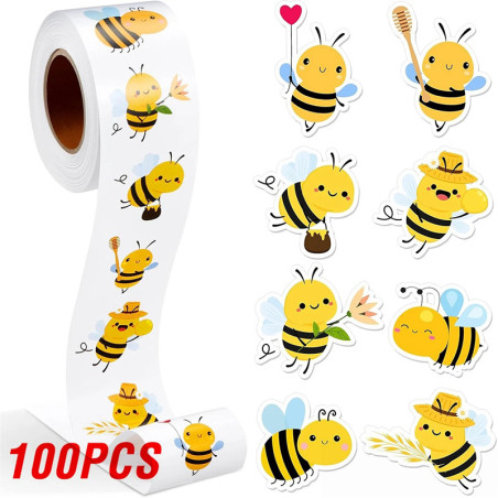Funny Bee Stickers Roll (500 pcs) | Cute & Unique Decals