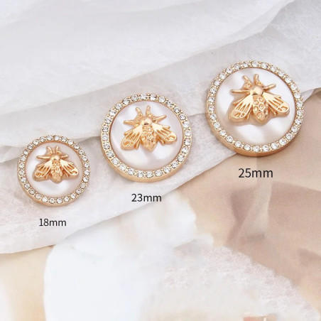 Bouton Abeille Impériale Or & Strass - Lot de 6 (18/23/25mm) | Lot de 6 Boutons Élégants pour Couture