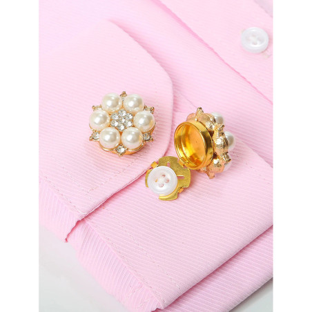 “Pearly Elegance” Flower Button Cover | Cute Shirt Accessory