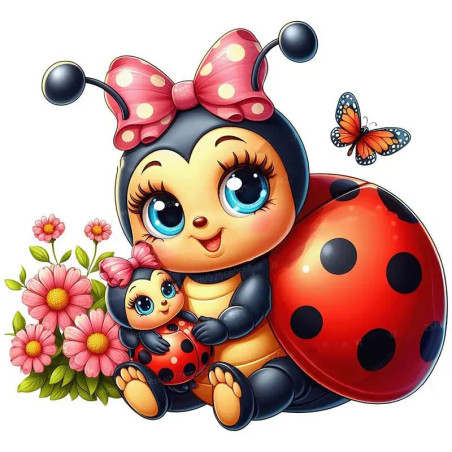 Sticker Mignon Maman & Bébé Coccinelle Câlin - 15,20 ou 30 cm !