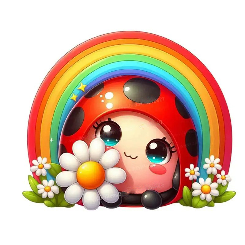 Sticker Mignon Fée Coccinelle Arc-en-ciel - 4 Tailles Disponibles !