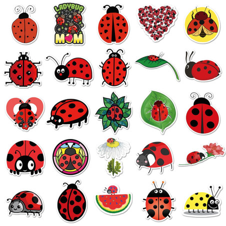 50er-Set Zauberhafte Marienkäfer Sticker – Bunt & Wasserfest