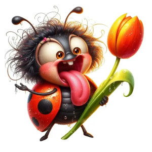 Sticker Coccinelle Drôle & Tulipe | Cadeau Mignon & Unique