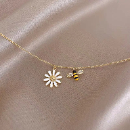 Collier Abeille & Pâquerette Scintillante | Bijou Cadeau Idéal