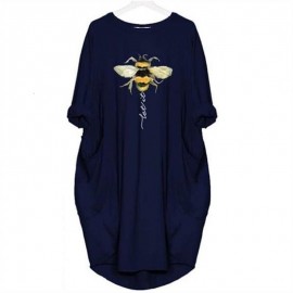 T-Shirt Long Abeille pour Femme avec 2 poches Let it Bee couleur bleur marine