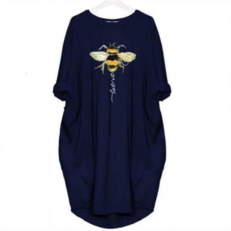 T-Shirt Long Abeille pour Femme avec 2 poches Let it Bee couleur bleur marine