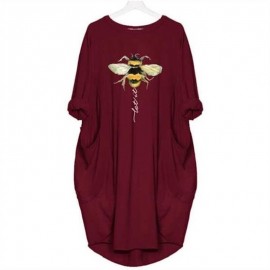 T-Shirt Long Abeille pour Femme avec 2 poches Let it Bee burgundy