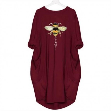 T-Shirt Long Abeille pour Femme avec 2 poches Let it Bee burgundy