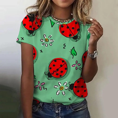 T-shirt Coccinelle 'Fleurs et Chance' pour femme