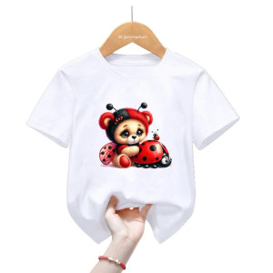 T-shirt Enfant Coccinelle Mignon | 100% Coton | Rose ou Blanc