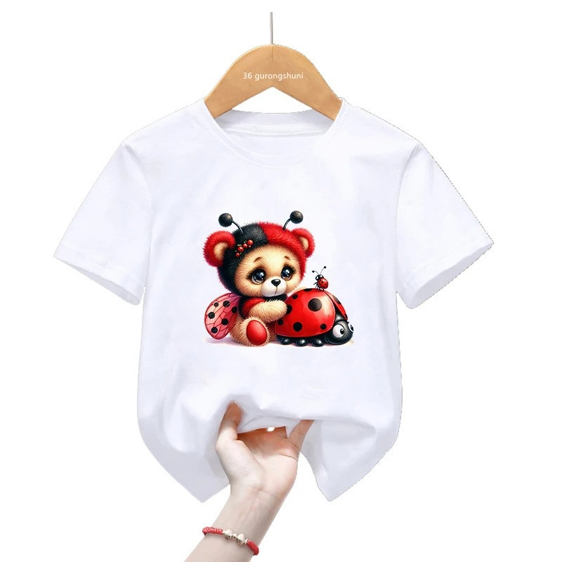 T-shirt Enfant Coccinelle Mignon | 100% Coton | Rose ou Blanc