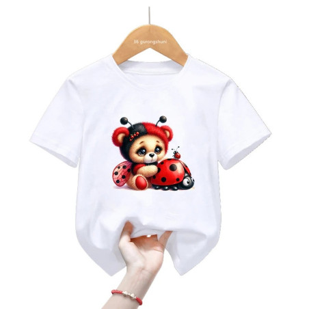 T-shirt Enfant Coccinelle Mignon | 100% Coton | Rose ou Blanc