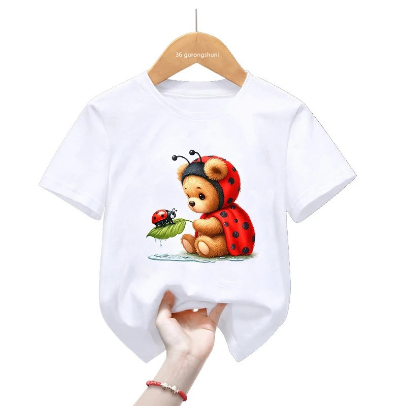 T-shirt Enfant Coccinelle Mignonne | 100% Coton | Rose & Blanc