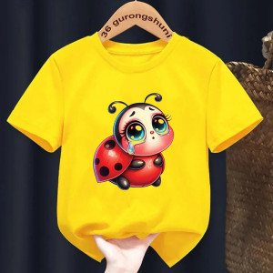 T-Shirt Enfant Mignon Coccinelle aux Larmes Scintillantes