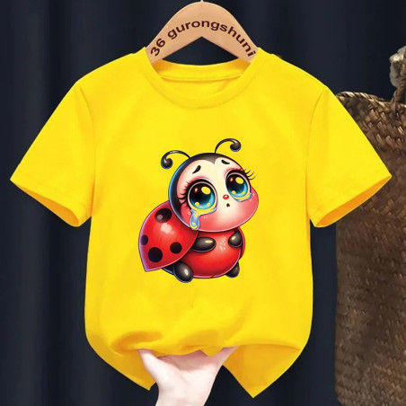 T-Shirt Enfant Mignon Coccinelle aux Larmes Scintillantes
