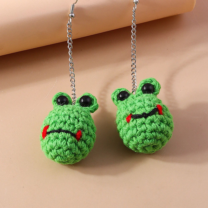Cute Crochet Frog Earrings | Funny Handmade Jewelry Gift