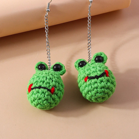 Boucles d'Oreilles Grenouille Crochet | Bijou Fait Main Drôle