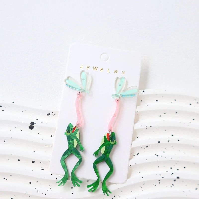 Cute Leaping Frog Dangle Earrings | Unique Acrylic Jewelry Gift