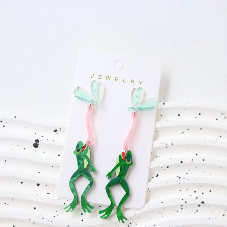 Boucles d'Oreilles Grenouille Saltante | Bijou Acrylique Unique