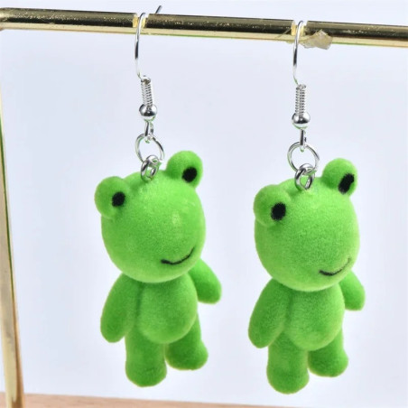 Boucles d'Oreilles Grenouille Peluche | Bijou Original & Mignon