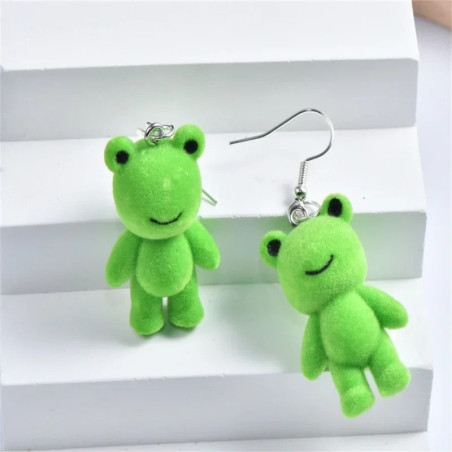 Boucles d'Oreilles Grenouille Peluche | Bijou Original & Mignon