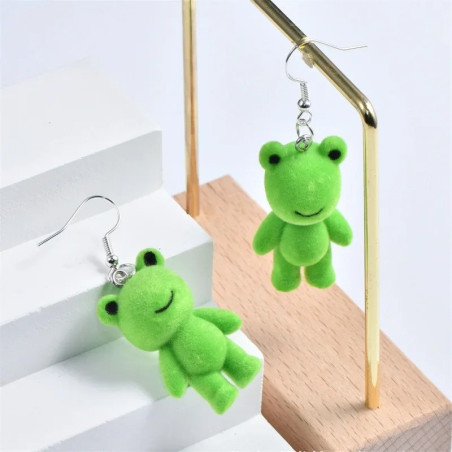 Boucles d'Oreilles Grenouille Peluche | Bijou Original & Mignon