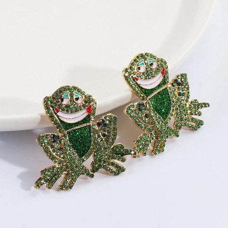 Cute Rhinestone Frog Earrings | Unique Animal Jewelry Gift