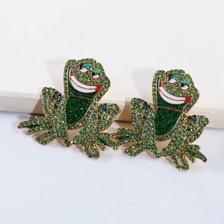 Cute Rhinestone Frog Earrings | Unique Animal Jewelry Gift