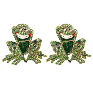 Cute Rhinestone Frog Earrings | Unique Animal Jewelry Gift